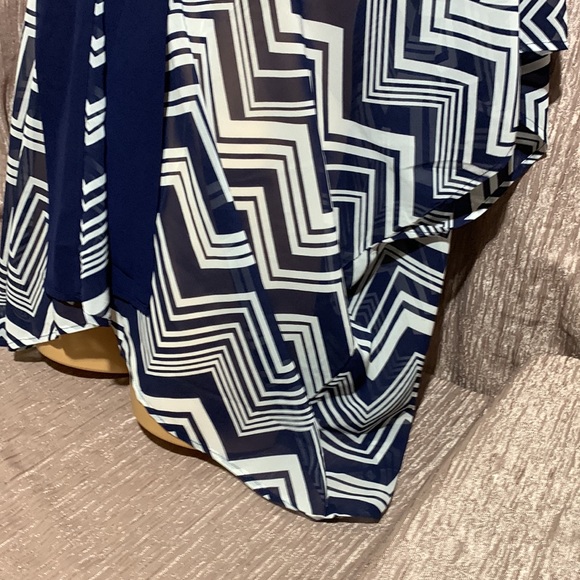 Ruby Ribbon Sheer Cardigan Top White Navy Blue Chevron Print One Size - Picture 7 of 15